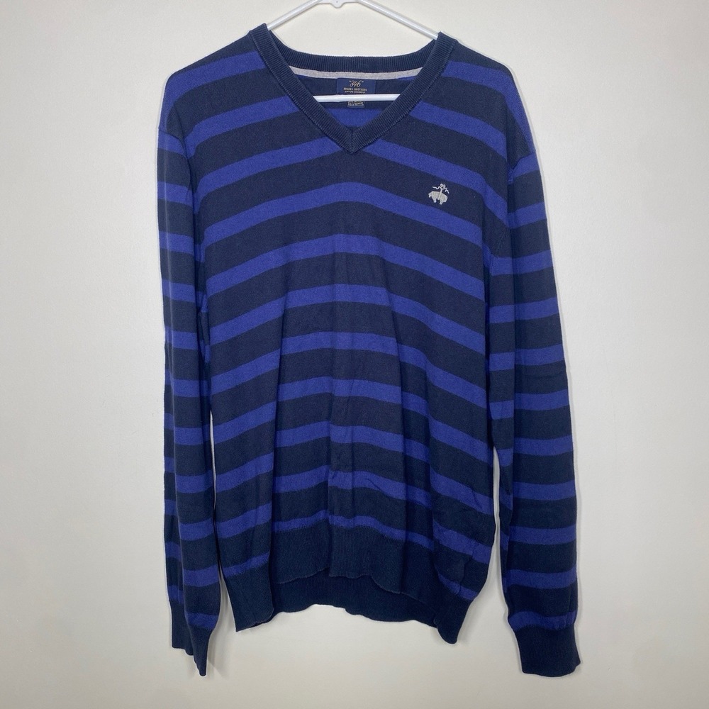Brooks Brothers Sweater Mens XL Blue Striped V Neck Cotton Cashmere Pullover - Picture 2 of 7